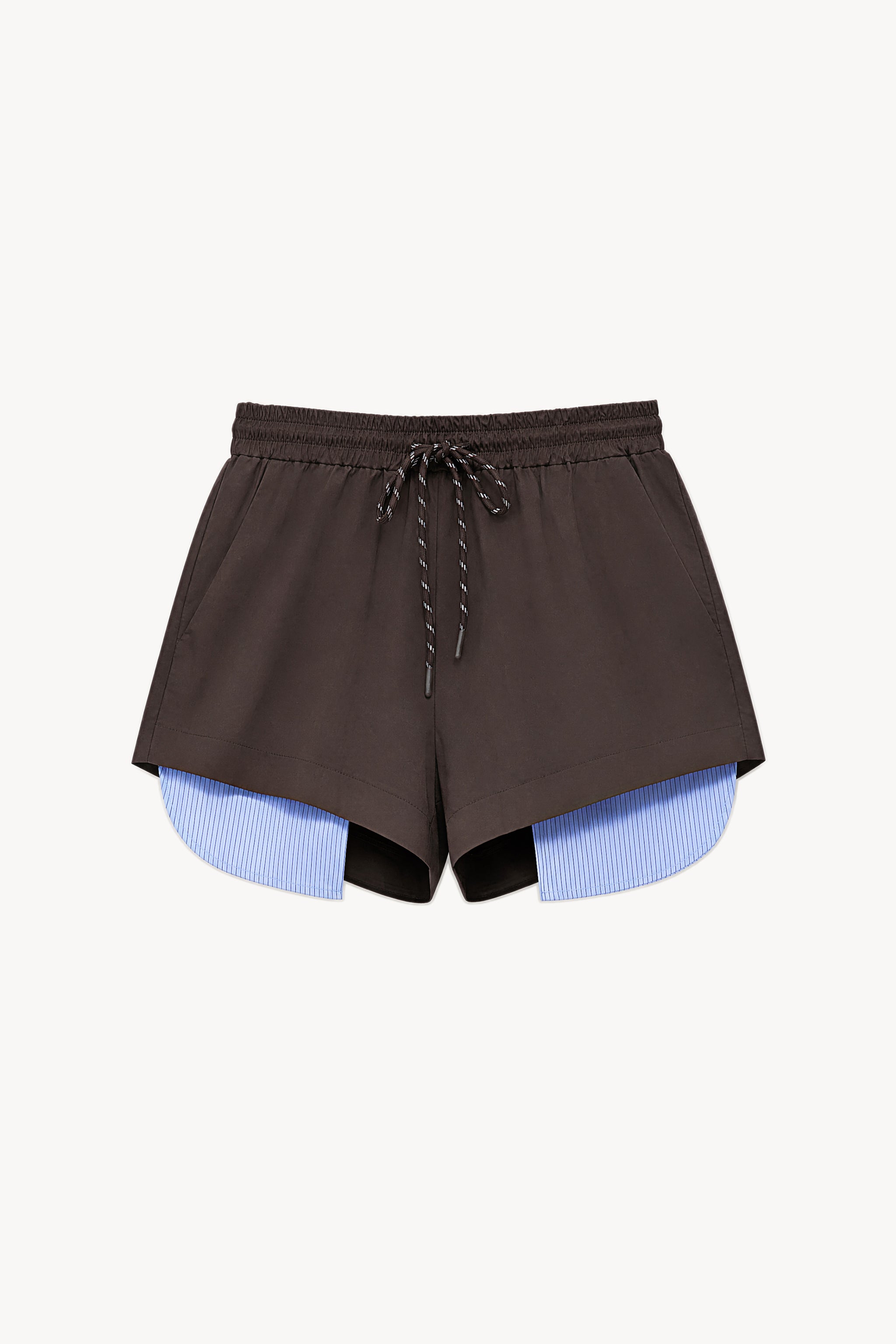 Striped detail cotton shorts in brown packshot image 1
