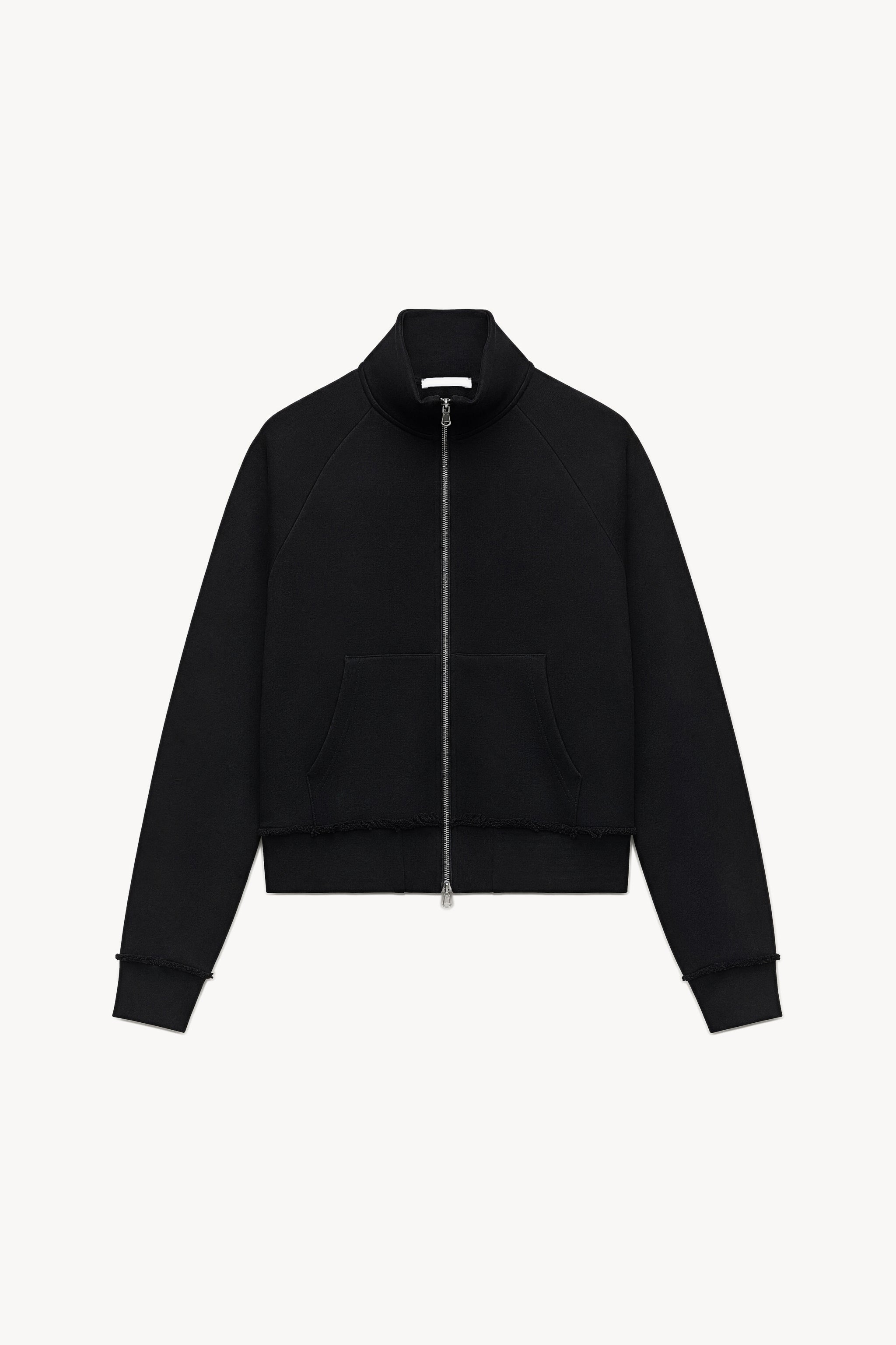 Cropped cotton zip sweatshirt in black packshot image 1