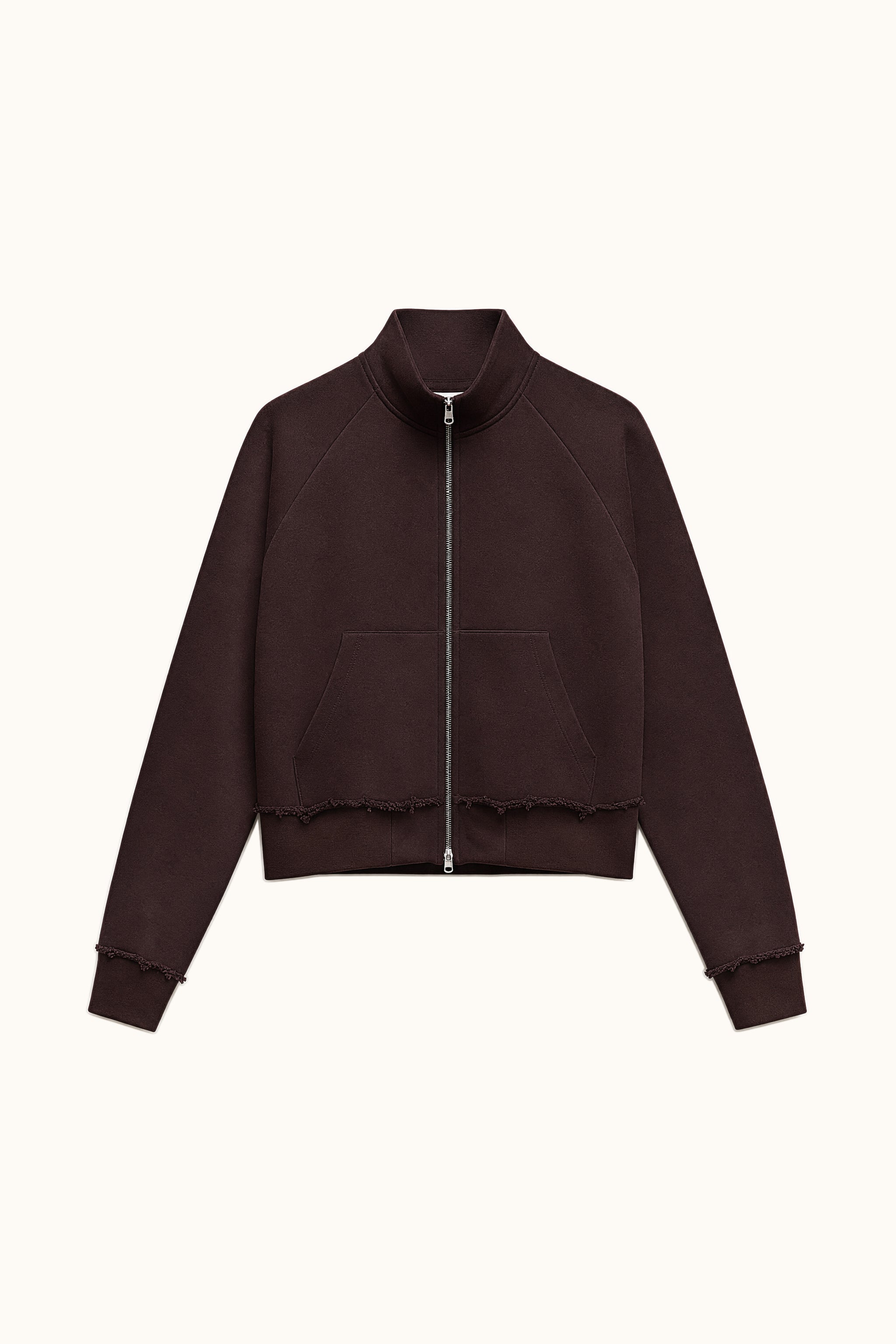 Cropped cotton zip sweatshirt in brown packshot image 1