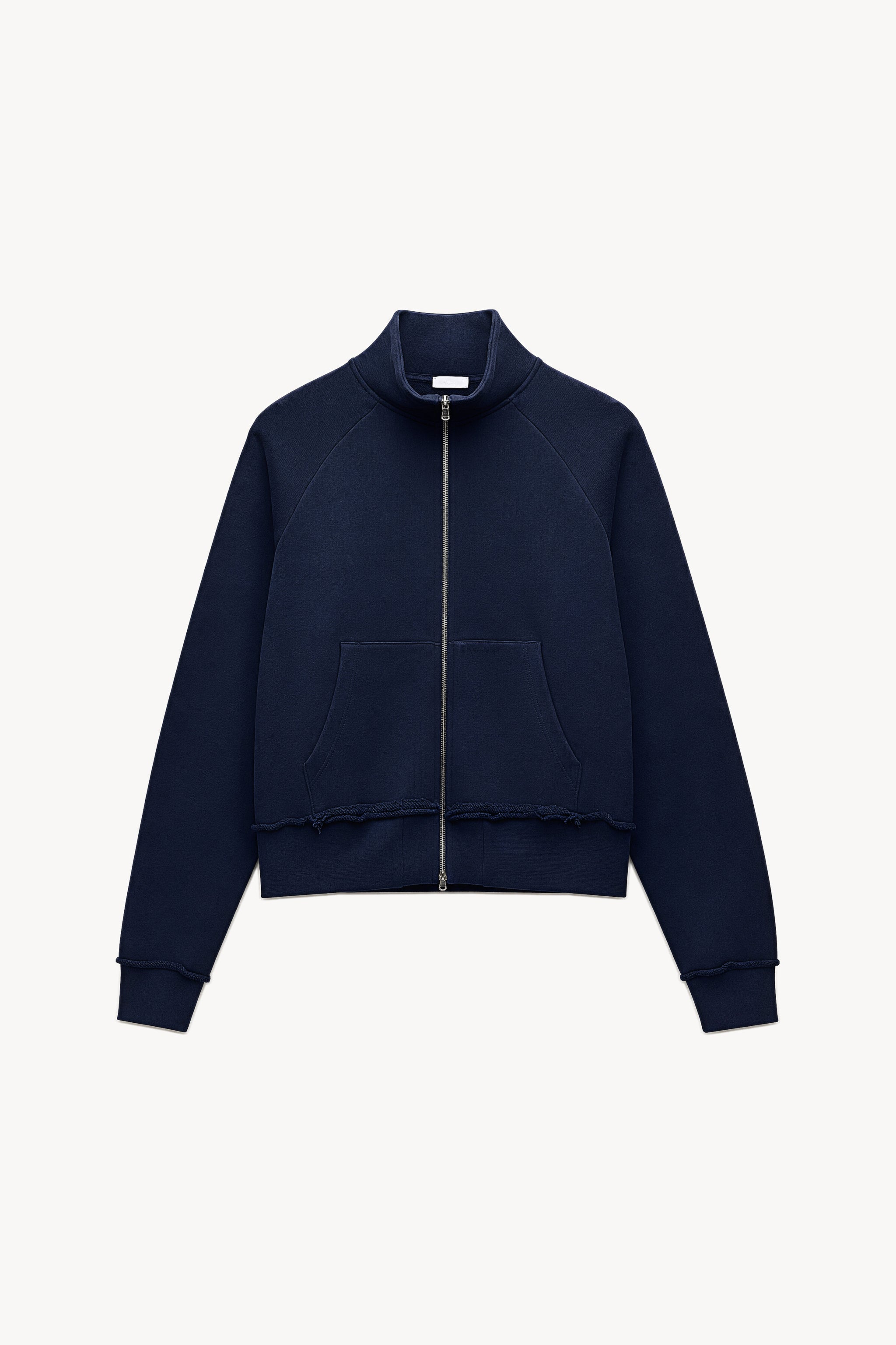 Cropped cotton zip sweatshirt in navy packshot image 1