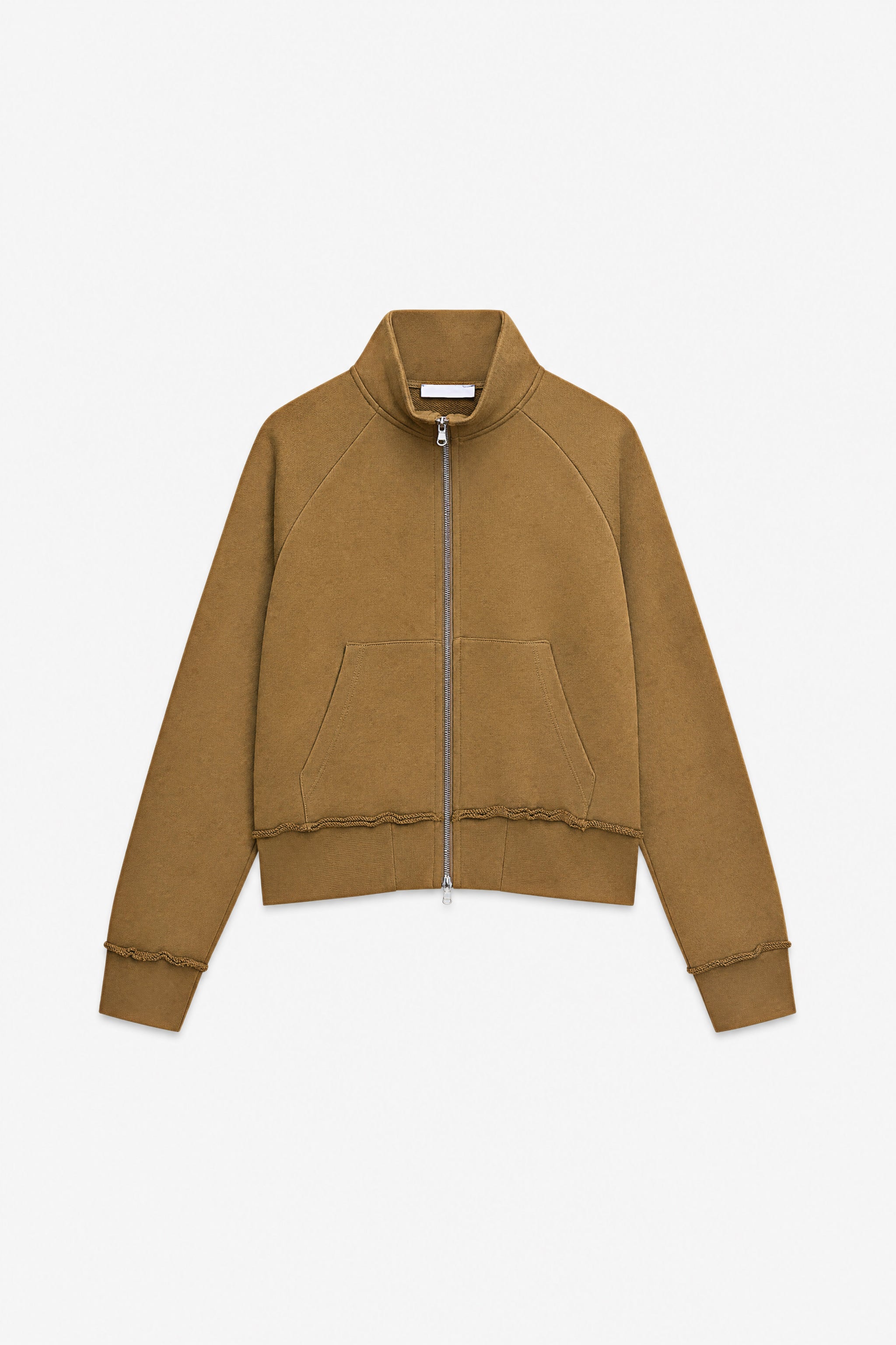 Cropped cotton zip sweatshirt in gold packshot image 1