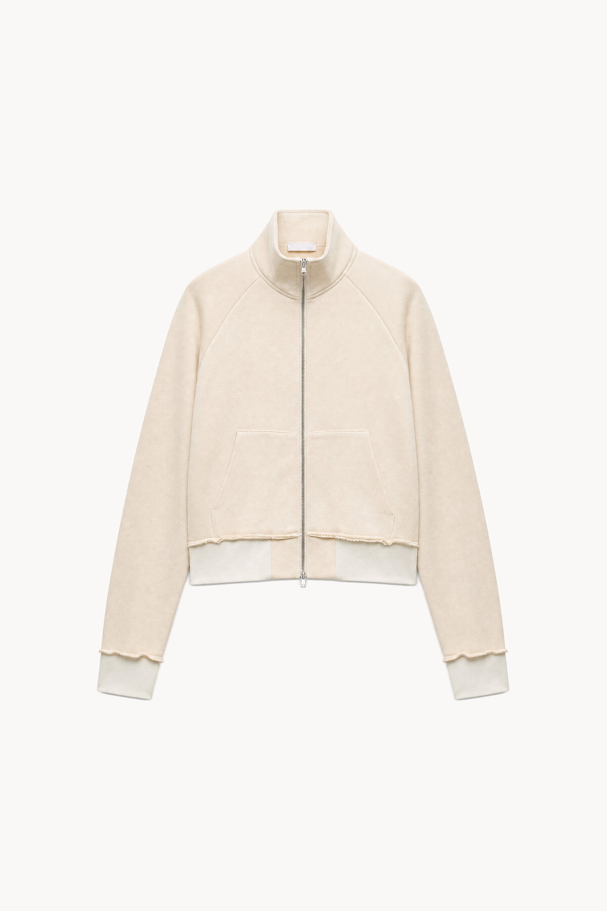Cropped cotton zip sweatshirt in pearl packshot image 1