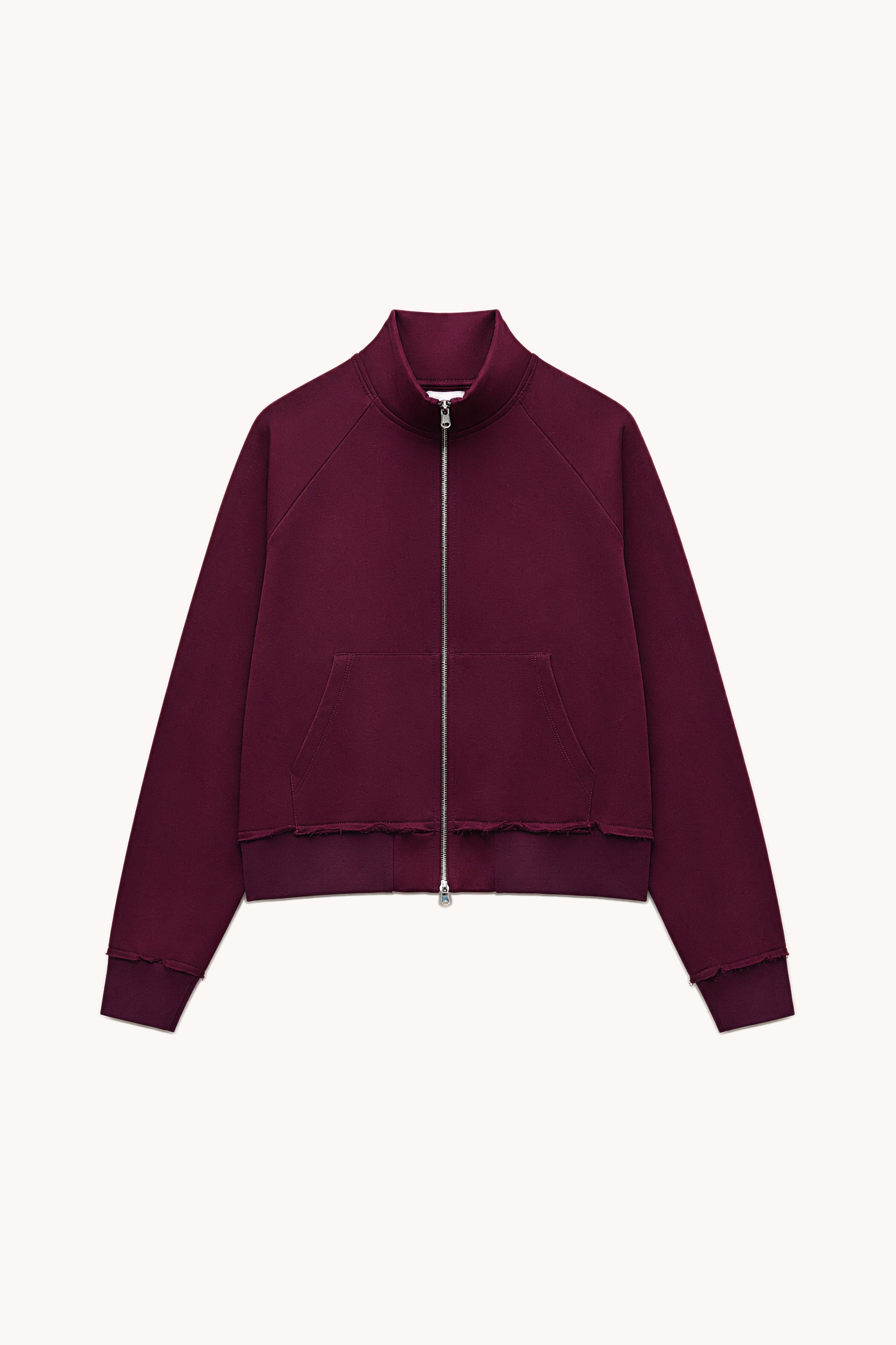 Cropped cotton zip sweatshirt in red packshot image 1