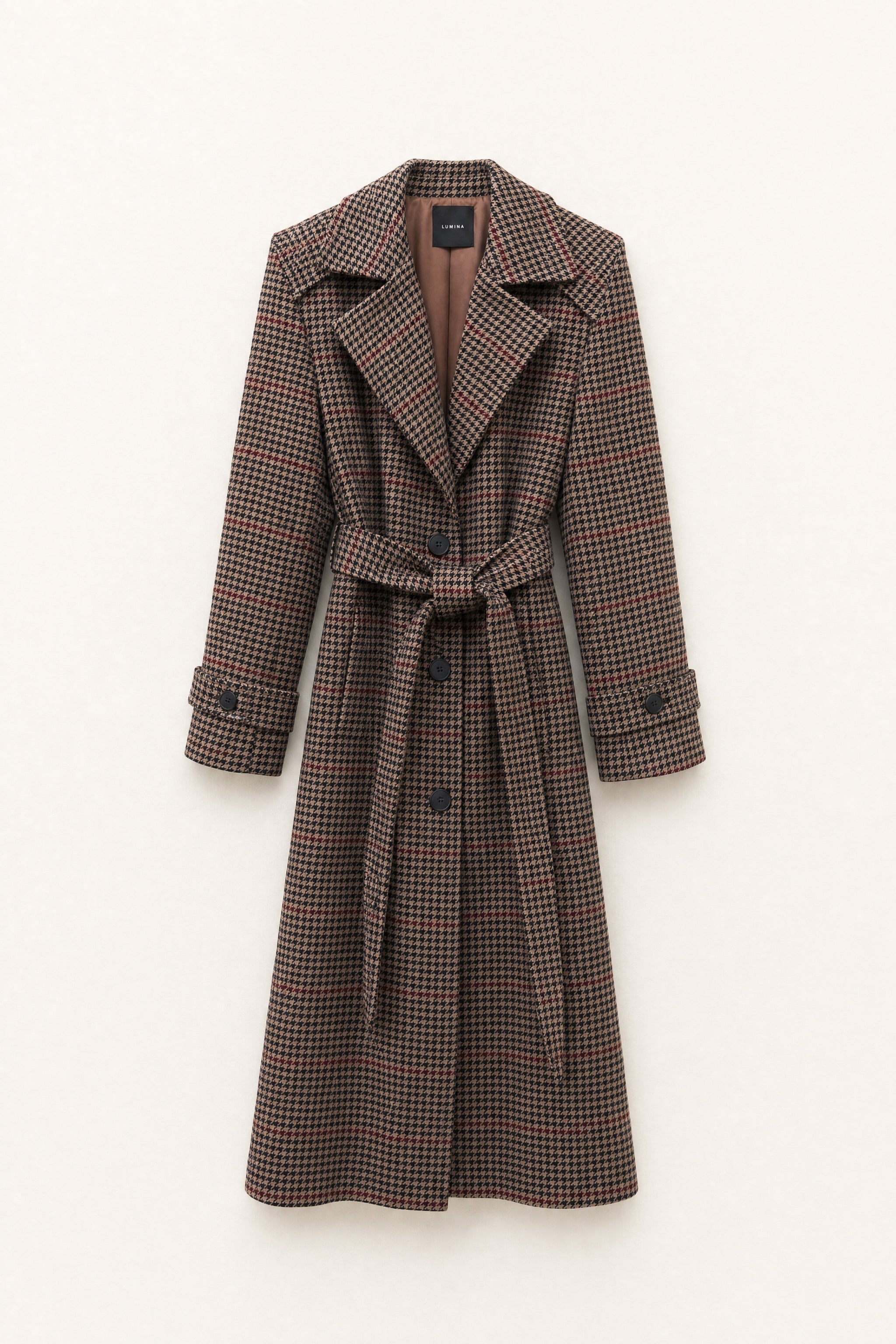 Houndstooth belted trench coat packshot image 1