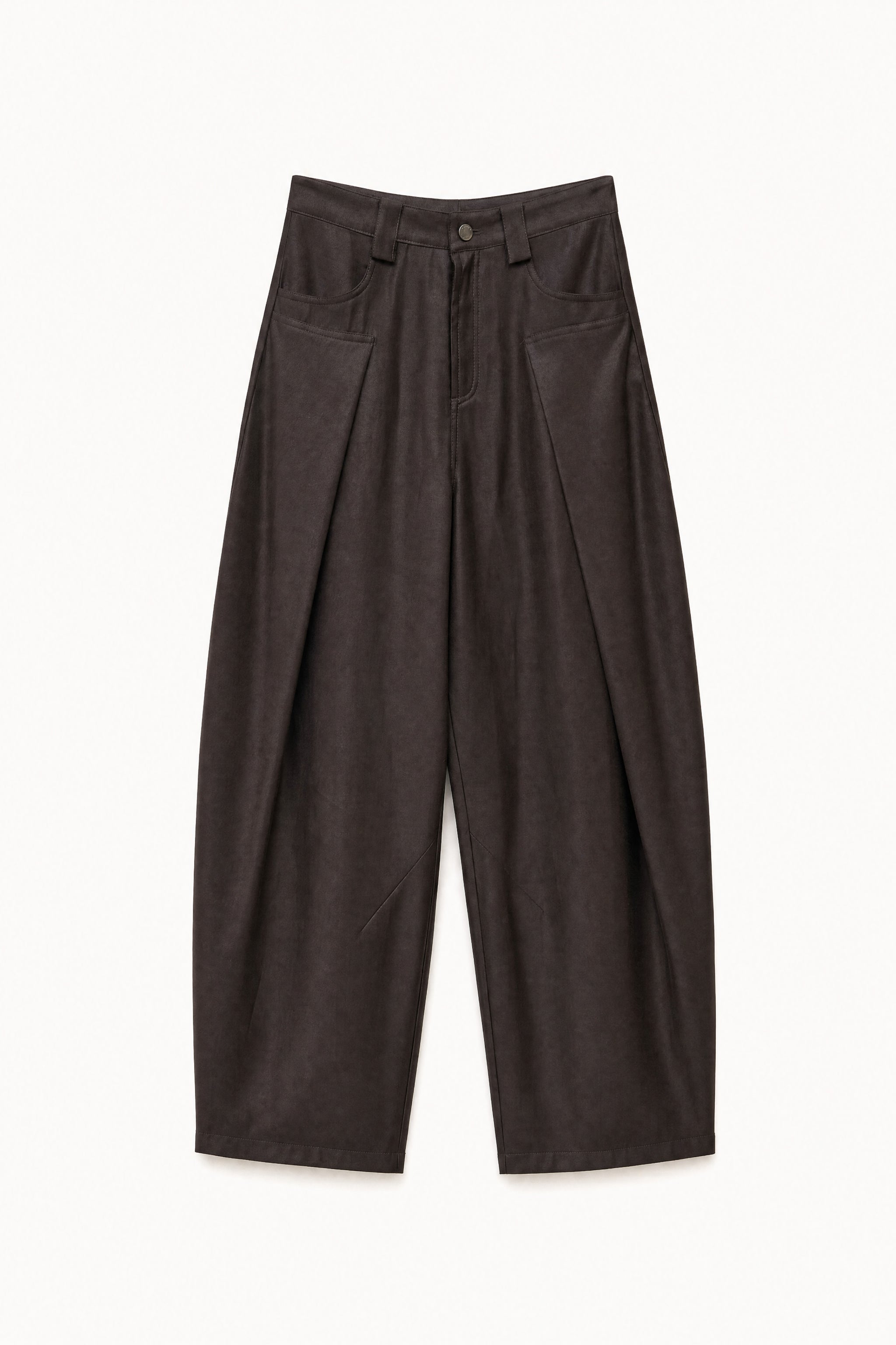 Satin pleated wide leg trousers in brown packshot image 1