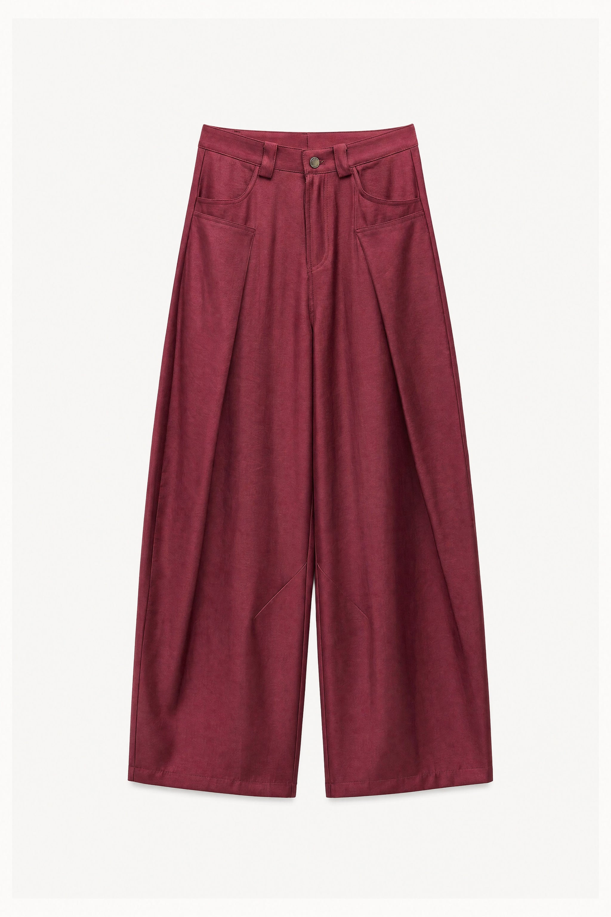 Satin pleated wide leg trousers in red packshot image 1